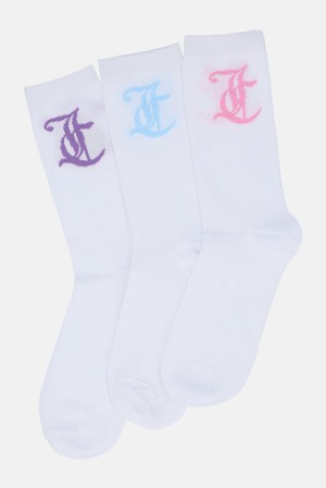 Juicy Couture 3 Pack Lettuce Hem Crew Socks Monivärinen | JC-SN652318