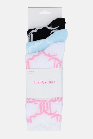 Juicy Couture 3 Pack Monogram Crew Socks Monivärinen | JC-SN652316