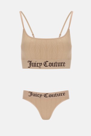 Juicy Couture Camel Ribbed Underwear Set Beige | JC-SN652242