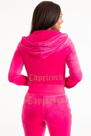 Juicy Couture Capricorn Big Bling Velour Hoodie Pinkki | JC-SN651549