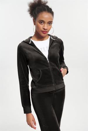 Juicy Couture Classic Puuvilla Velour Hoodie Mustat | JC-SN651587