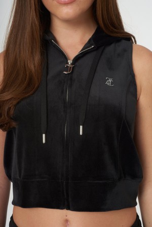 Juicy Couture Diamante Velour Zip-through Gilet Mustat | JC-SN651964