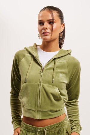 Juicy Couture Diamante Velour Zip-through Hoodie Vihreä | JC-SN651984