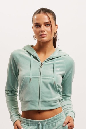 Juicy Couture Diamante Velour Zip-through Hoodie Sininen | JC-SN652112