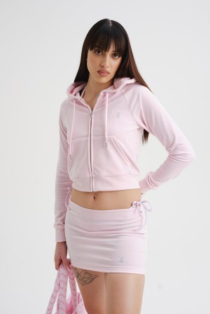 Juicy Couture Diamante Velour Zip-through Hoodie Pinkki | JC-SN652139