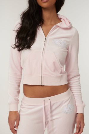 Juicy Couture Dog Crest Bamboo Velour Heritage Hoodie Pinkki | JC-SN652170