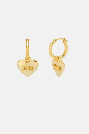 Juicy Couture Hoop Earrings With Heart Drop Kultaiset | JC-SN652347