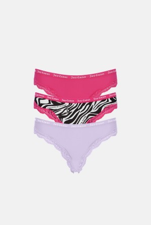 Juicy Couture Microfiber Pitsi Trim Thongs Pack X 3 Monivärinen | JC-SN652239