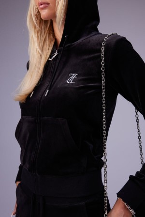 Juicy Couture Mixed Crystal Classic Velour Robertson Hoodie Mustat | JC-SN652066