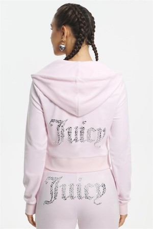 Juicy Couture Mixed Jewels Velour Hoodie Vaaleanpinkki | JC-SN651582