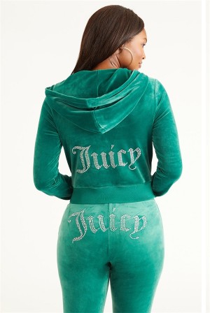 Juicy Couture Og Big Bling Velour Hoodie Vihreä | JC-SN651531