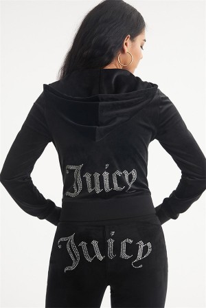 Juicy Couture Og Big Bling Velour Hoodie Mustat | JC-SN651568