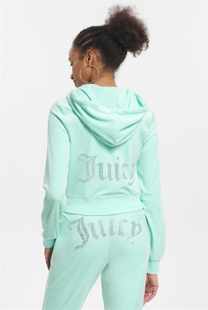 Juicy Couture Og Big Bling Velour Hoodie Minttu | JC-SN651577