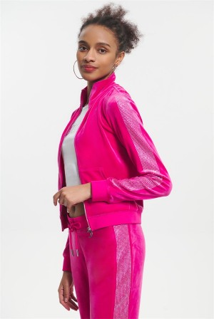 Juicy Couture Ombre Bling Cropped Velour Track Jacket Pinkki | JC-SN651584