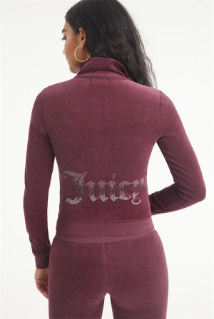 Juicy Couture Ombre Bling Puuvilla Velour Mockneck Track Jacket Viininpunainen | JC-SN651536