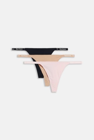 Juicy Couture Pack Of 3 Mini Tape Logo Thongs Mustat | JC-SN652276