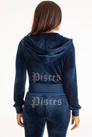 Juicy Couture Pisces Big Bling Velour Hoodie Sininen | JC-SN651556