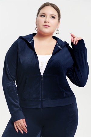 Juicy Couture Plus-size Classic Puuvilla Velour Hoodie Sininen | JC-SN651590