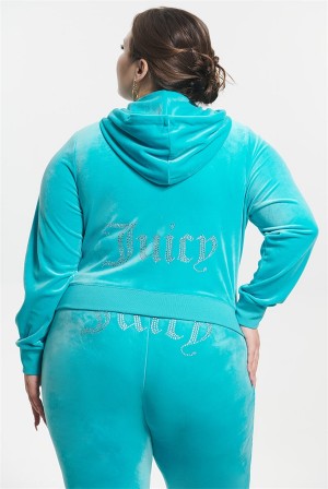 Juicy Couture Plus-size Og Big Bling Velour Hoodie Sininen | JC-SN651525