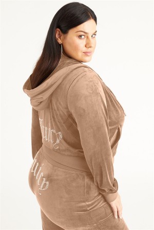 Juicy Couture Plus-size Og Big Bling Velour Hoodie Sininen Harmaat | JC-SN651529