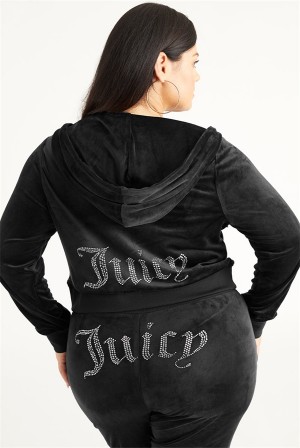 Juicy Couture Plus-size Og Big Bling Velour Hoodie Mustat | JC-SN651563