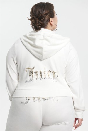 Juicy Couture Plus-size Ombre Big Bling Velour Hoodie Valkoinen | JC-SN651572