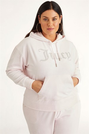 Juicy Couture Plus-size Oversized Bling Big Velour Hoodie Vaaleanpinkki | JC-SN651543