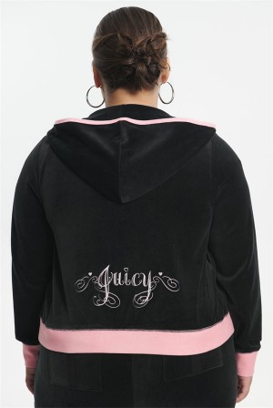 Juicy Couture Plus-size Sweetheart Puuvilla Velour Hoodie Mustat | JC-SN651581