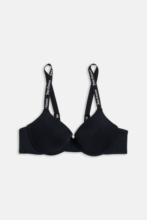 Juicy Couture Shiny Tape Logo Plunge Bra Mustat | JC-SN652244