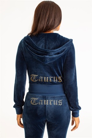 Juicy Couture Taurus Big Bling Velour Hoodie Sininen | JC-SN651516