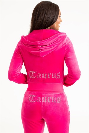 Juicy Couture Taurus Big Bling Velour Hoodie Pinkki | JC-SN651517