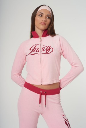 Juicy Couture Towelling Retro Logo Cropped Track Top Pinkki | JC-SN651951