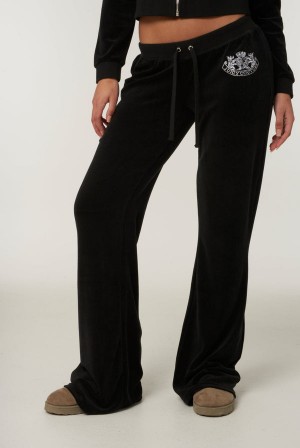 Juicy Couture Ultra Low Rise Bamboo Velour Heritage Dog Crest Pocketed Bottoms Mustat | JC-SN652172