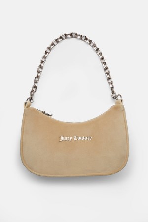 Juicy Couture Velour Chain Shoulder Bag Beige | JC-SN652212