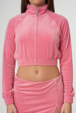 Juicy Couture Velour Diamante Cropped Tracktop Pinkki | JC-SN651977