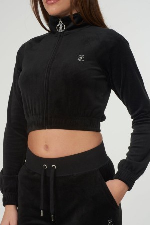 Juicy Couture Velour Diamante Cropped Tracktop Mustat | JC-SN652000