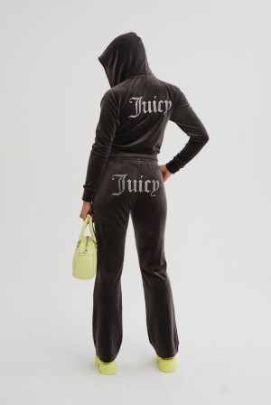 Juicy Couture Velour Diamante Tracksuit Bottom Mustat | JC-SN652148