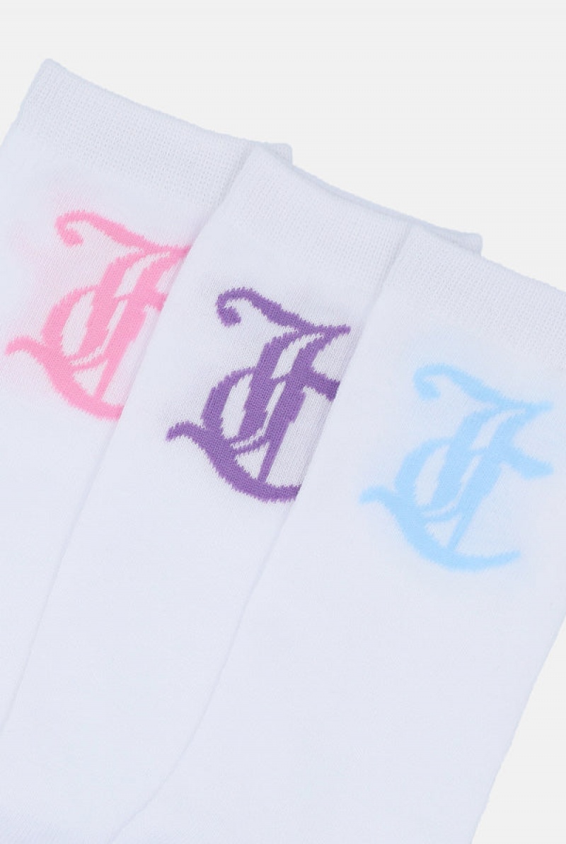 Juicy Couture 3 Pack Lettuce Hem Crew Socks Monivärinen | JC-SN652318