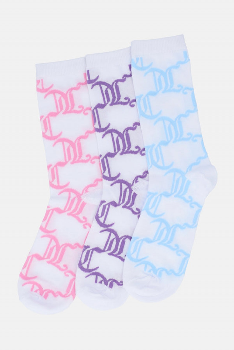 Juicy Couture 3 Pack Logo Crew Socks Monivärinen | JC-SN652317