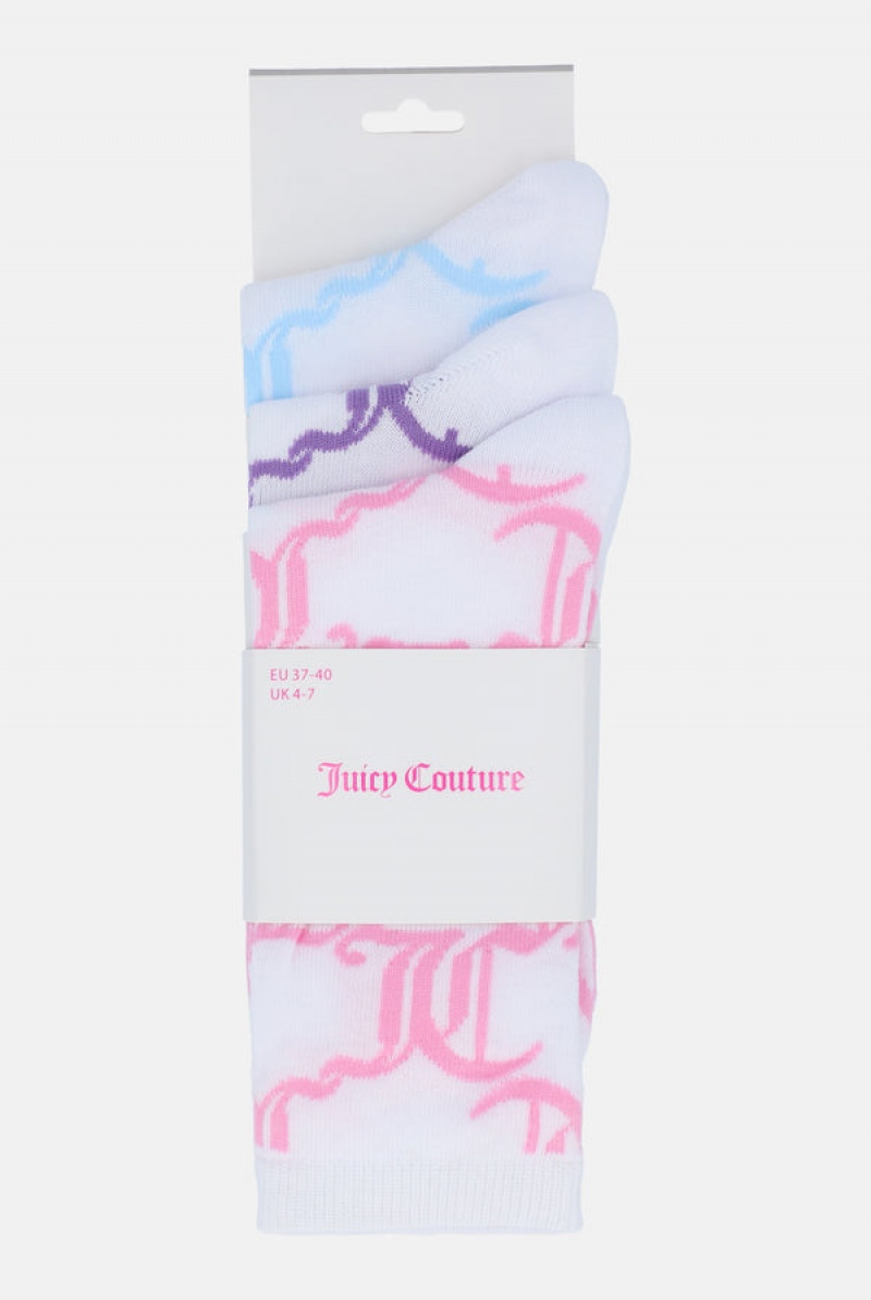 Juicy Couture 3 Pack Logo Crew Socks Monivärinen | JC-SN652317