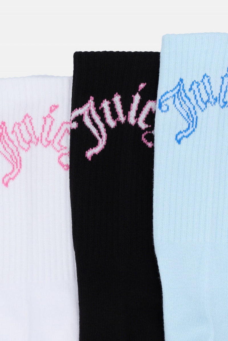 Juicy Couture 3 Pack Logo Urheilu Sock Monivärinen | JC-SN652324