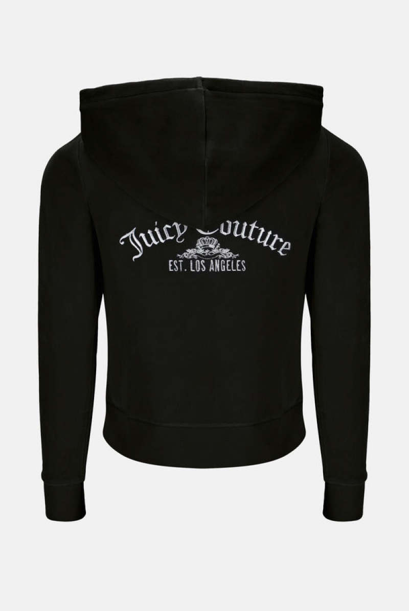 Juicy Couture Arch Embroide Zip Through Classic Velour Hoodie Mustat | JC-SN652091