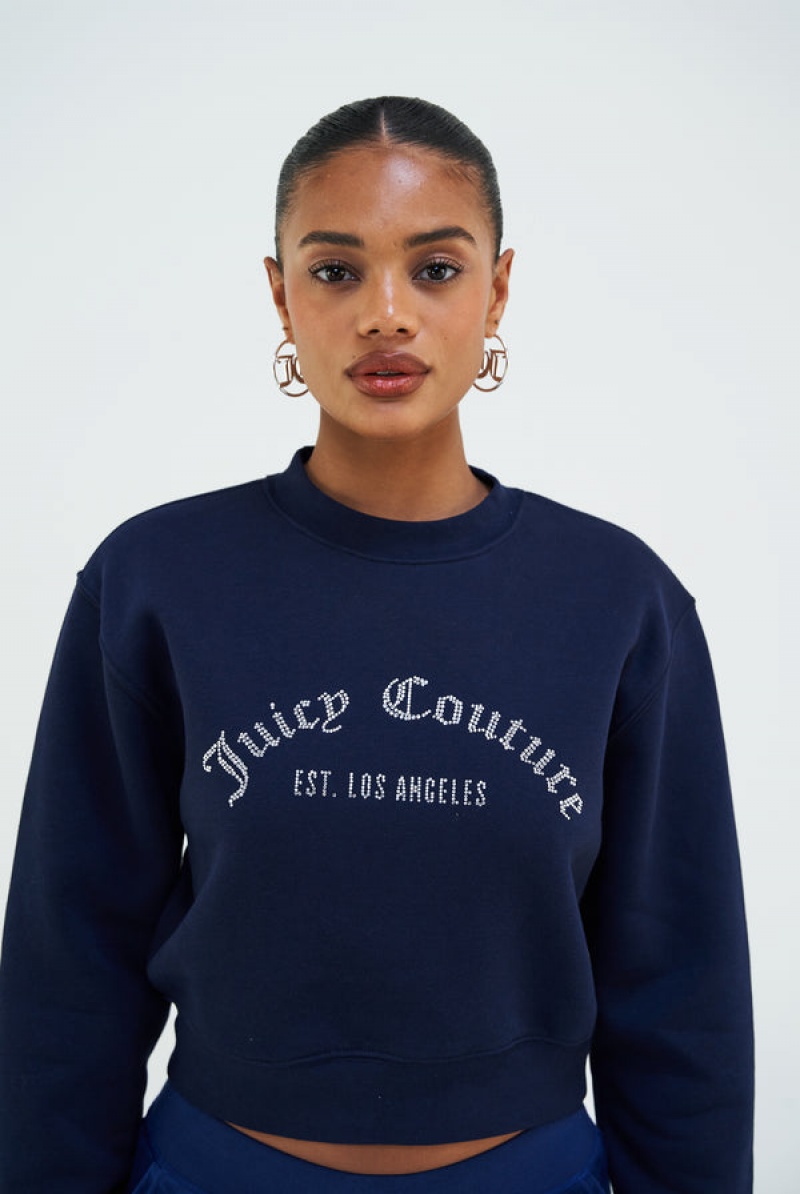 Juicy Couture Arched Diamante Fleece Sweatshirt Laivastonsininen | JC-SN652286