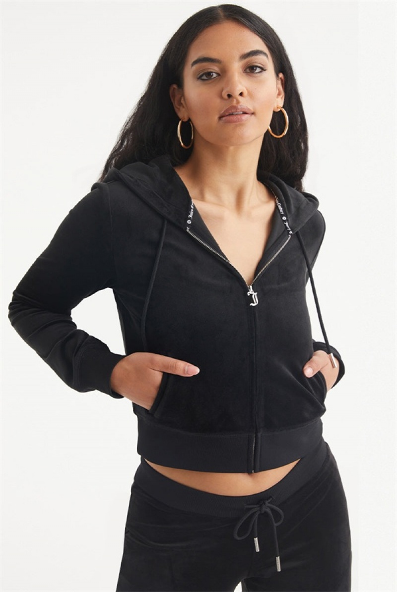 Juicy Couture Aries Big Bling Velour Hoodie Mustat | JC-SN651558