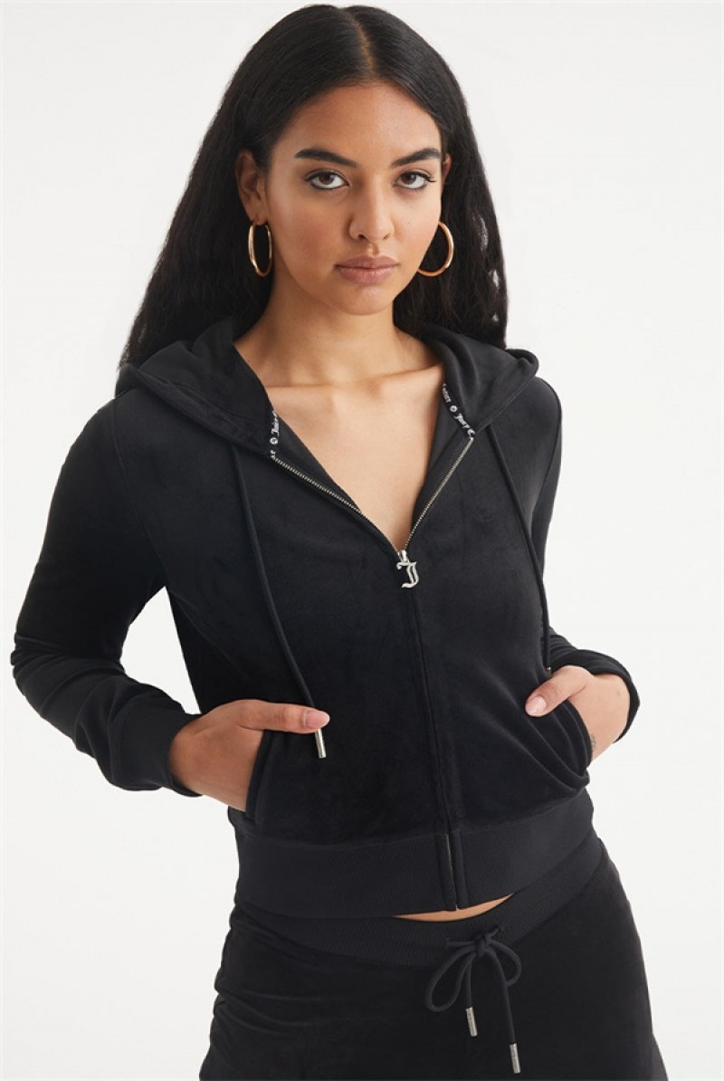 Juicy Couture Aries Big Bling Velour Hoodie Mustat | JC-SN651558