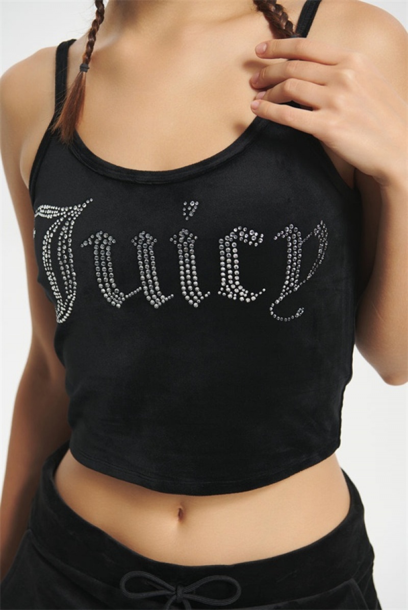 Juicy Couture Big Bling Velour Tank Top Mustat | JC-SN651642