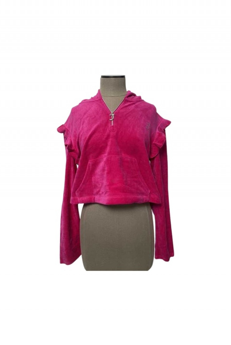 Juicy Couture Bling Ruffle Sleeve Velour Hoodie—rejuiced Pinkki | JC-SN651650