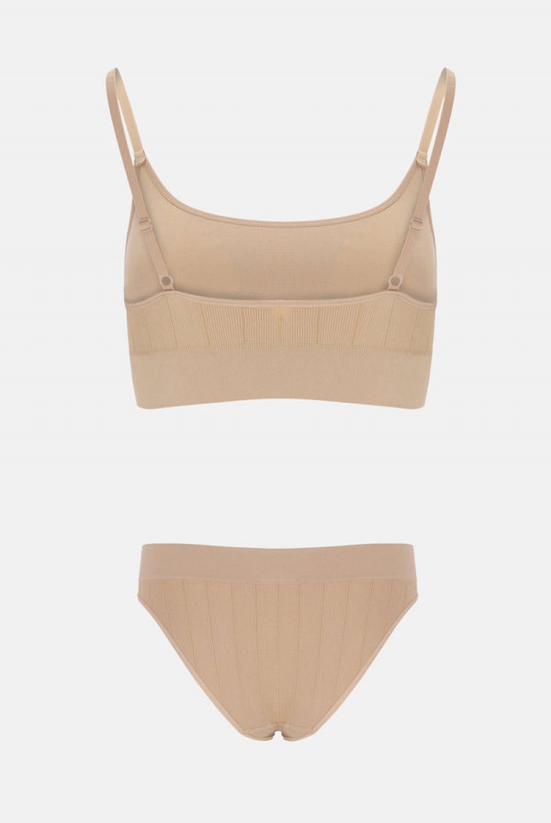 Juicy Couture Camel Ribbed Underwear Set Beige | JC-SN652242