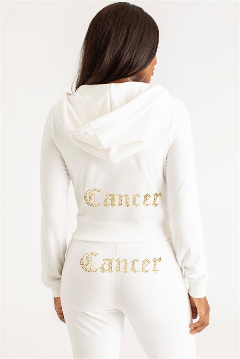 Juicy Couture Cancer Big Bling Velour Hoodie Valkoinen | JC-SN651552