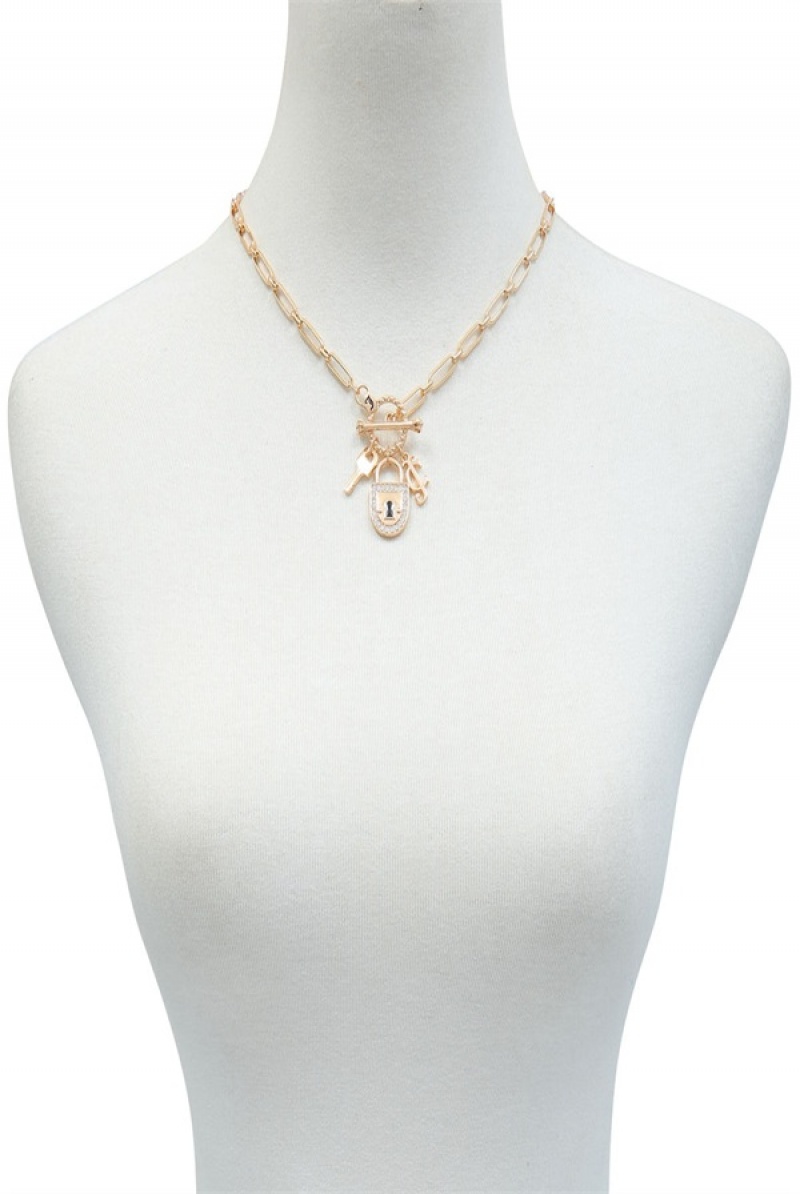 Juicy Couture Charmed Lock Necklace Kultaiset | JC-SN651904